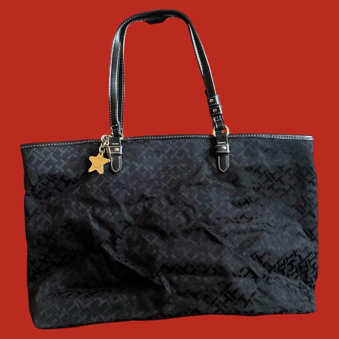 LG Tommy Hilfiger Black Nylon Tote Satchel Bag Excellent Condition