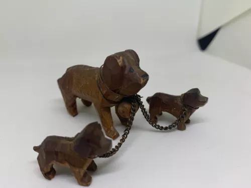 vintage wooden st bernard with two pups carving sculpture image 1