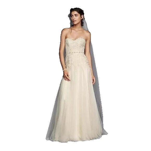sachin and babi light blue dress Melissa Sweet Applique Mock Neck Illusion Tulle Wedding Dress – Nearly  Newlywed