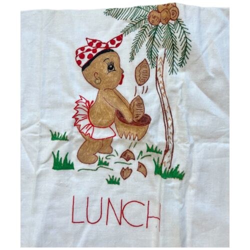 Vintage Mittagessen Küche Geschirrtuch Kokosnüsse fallen vom Baum MCM 15 x 24" - Bild 2 von 3