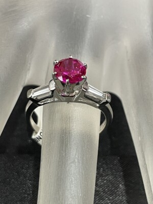 Red Stone Lady's Stone & Diamond Ring 2 Diamonds .14 Carat T.W. 14K  (AD1005041)