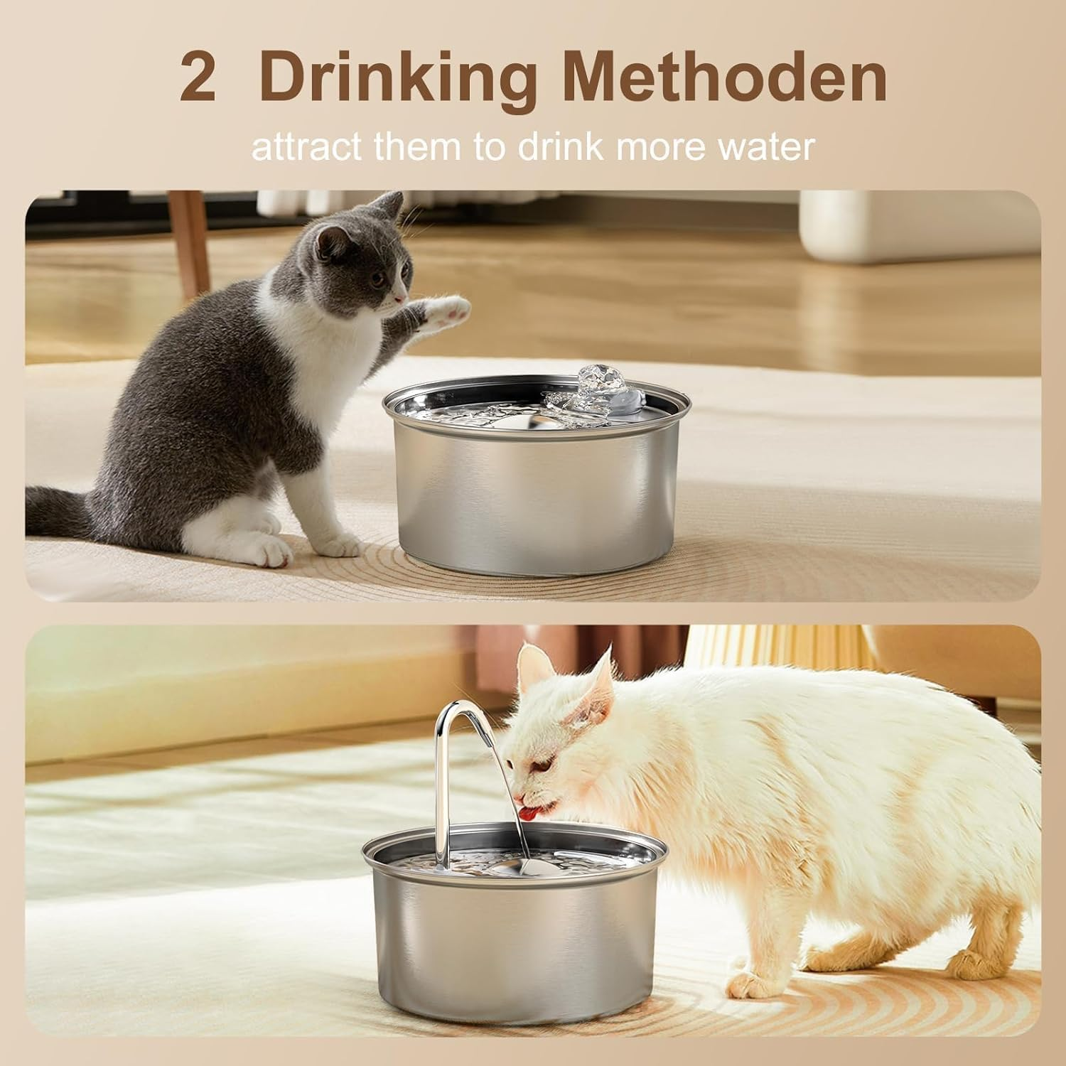 Cat Water Fountain Stainless Steel, 3.2L/108Oz Cat Fountain, Quiet Cat