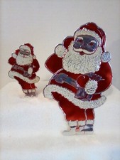 Vintage Christmas 2 Santa Claus Red  Silver Tin Foil Die Cut's