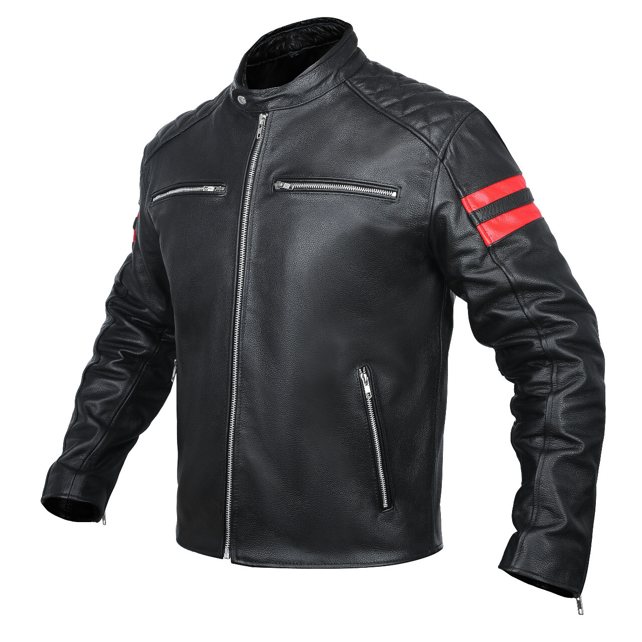 LEATHER ARMOR MOTORCYCLE BIKER JACKET MEN BLACK GLIDE CRUISER SPORTSTER