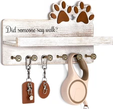 Farmhouse Dog Leash Holder for Wall - Dog Stuff Organizer and Key Holder Wall Mo