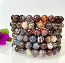 Wholesale Lot 6 Pcs Natural Botswana Agate 8mm 7.5” Crystal Stretch Bracelet