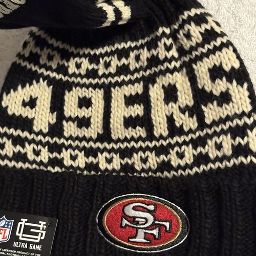 San Francisco 49 ers Beanie Hat Cap & Gloves Set Pom Black NFL Team Apparel NWT - Picture 3 of 11