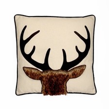 Faux Fur Deer Head With Antlers Pillow Cover