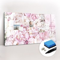 Magnetwand Glas Mit Marker Schwamm Magneten Dekorative Blumen 120X60 Cm
