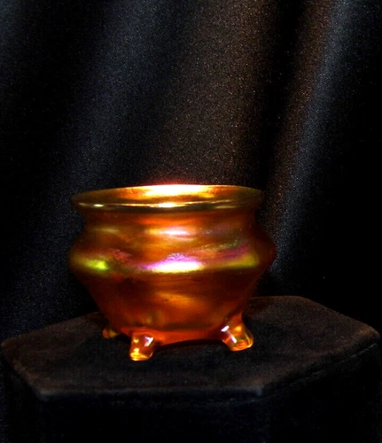Tiffany Favrile Gold Iridescent Footed Salt Dip Cellar Signed LCT Favrile