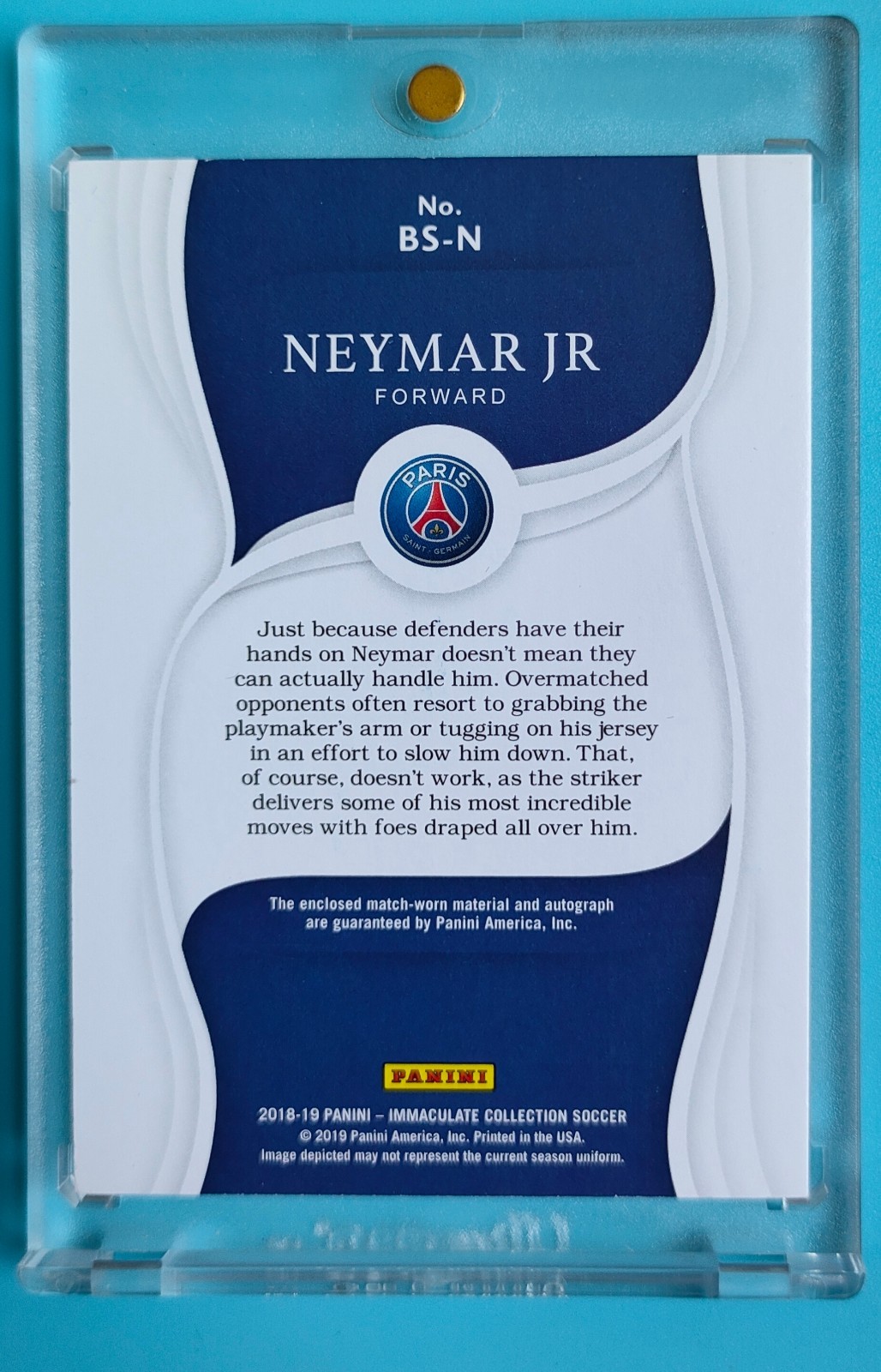2018-19 Immaculate Paris Saint Germain Neymar Match-worn Boot Patch Auto 6/7 SP view 2