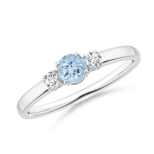 Sterling Silver March Aquamarine Stone Sister Birthday Three-Stone Ring Size 7