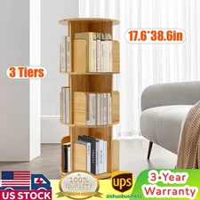 3 Tier Revolving Bookcase Pine Wood Rotating Book Shelf Floor Standing Storage