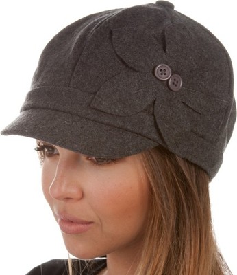 Sakkas 405BC Grey Newsboy Cabbie Hat with Button Flower Charcoal One Size