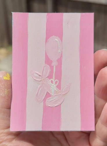ACEO, Pink balloon dog acrylic original. 3.5”x2.5” Sydney_Sunxhine