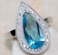 4CT Aquamarine  White Topaz 925 Solid Sterling Silver Ring Jewelry Sz 8 IB1-9