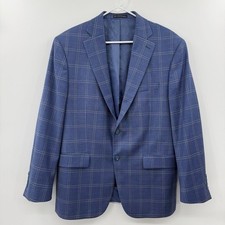 Hart Schaffner Marx Sport Coat Men Size 42s Blue Plaid Windowpane Two Button