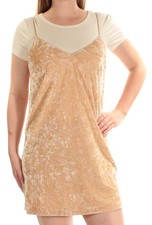 KENSIE Womens Beige Spaghetti Strap Above The Knee Shift Dress Size: S