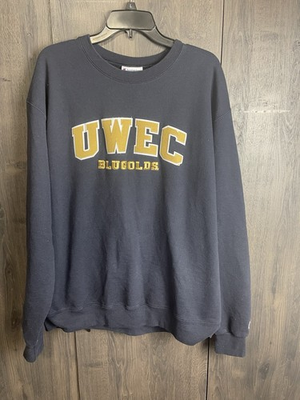 #ad Vintage Eau Claire Hoodie Mens XL Blue Sweatshirt University Blugolds UWEC Logo $33.99