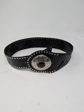 Chico's Moroccan Black Leather Woven Belt Studsed Silver Tone Buckle Small