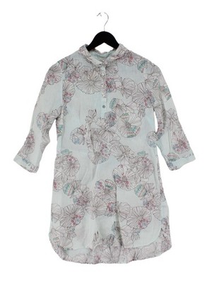 White Stuff Women's Top UK 8 Blue Floral 100% Linen 3/4 Sleeve Collared Tunic