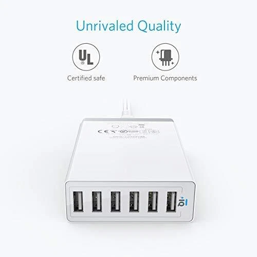 Cargador de Pared USB, Estación de Carga USB Anker 60W 6 Puertos, PowerPort 6 Multi USB Foto 4 de 4