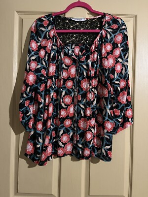 Ellis & Dewey V Neck Button Through Blouse - Blue Flowers