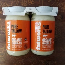 2 JARS Fatworks Pure Grass-Fed Beef Tallow 14 Oz Premium ORGANIC Cooking Oil