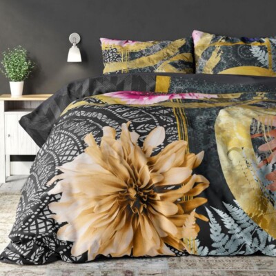 Bettgarnitur Bettbezug 140x220 + 1 Kissenbezug Baumwollmischung Schwarz Roségold