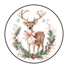 CHRISTMAS REINDEER ENVELOPE SEALS LABELS STICKERS 1.5" ROUND FAVORS 30 PINE