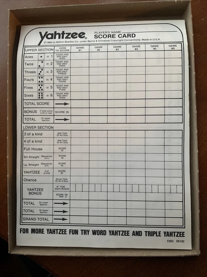 Vintage 1991 The Original Yahtzee 80 SCORE CARDS New in Box, not sealed. - Image 3 of 4