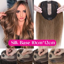 Clip in Hairpiece 100 Remy Human Hair Topper Toupee Top Silk MONO Base Women US