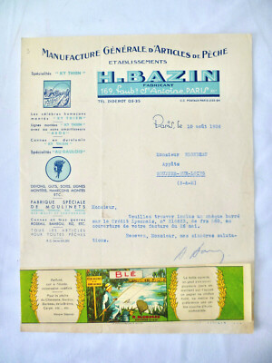 PÊCHE BON DE COMMANDE + PUB NASSE ET BLÉ R. BLONDEAU 1929/1937 SOUPPES/LOING (2