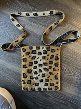 Vintage Christiana Beaded Bag leopard print Cross Body Zipper Shoulder Bag