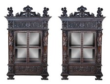 Important Pair Antique R.J. Horner Renaissance Revival Mahogany Bookcase Cabinet