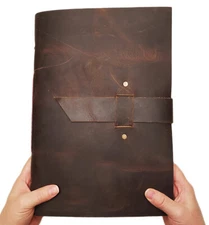 LARGE Leather Photo Album Vintage 4x6 5x7 Scrapbook Rustic Old World Style Album