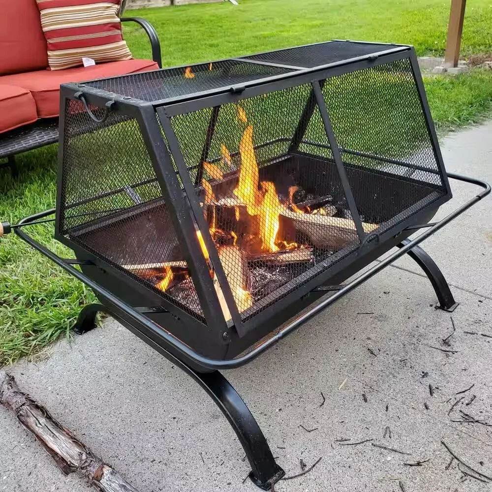Rectangular wood burning fire pit outlet