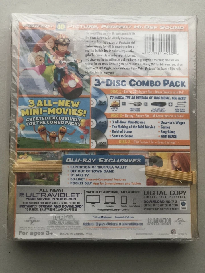 The Lorax (2012) Blu-ray 3D/2D/DVD/Digital,Target Exclusive, Mustache OOP - Image 2 of 4