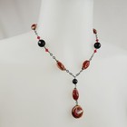 New ListingRed Black Beaded Y Drop Fashion Jewelry Necklace Clasp Marked 925 Art to Wear