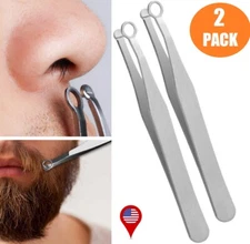 2× Stainless Steel Nose Hair Trimmer Eyebrow Clippers Tweezers Nose Hair Clip US