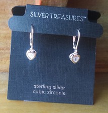 Silver Treasures Sterling Silver Cubic Zirconia Heart Dangle Earrings
