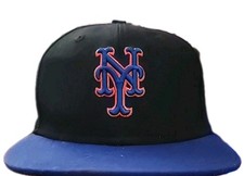 New Era 59FIFTY NY Mets Hat Youth 6 3/4 Fitted Black Blue Authentic MLB Cap