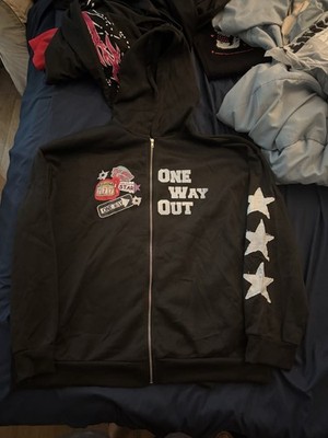 Men's Black ONE WAY OUT Graphic Full Zip Hoodie Star Sleeve Big & Tall 3XL