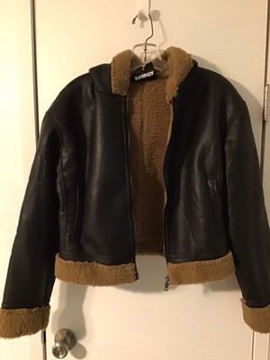 NWT RSQ Black Bonded Faux Leather Hooded Jacket Women's S