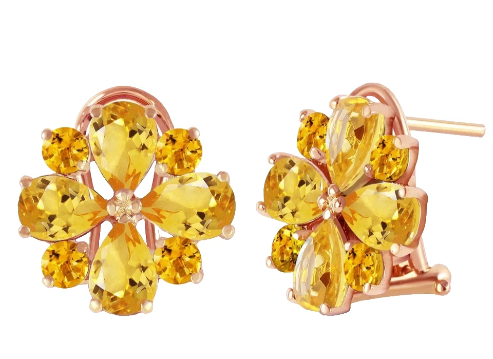 🎁 Solid 10K Rose Gold Natural Yellow Citrine Cluster Earrings Gift for Women - Image 3 of 4