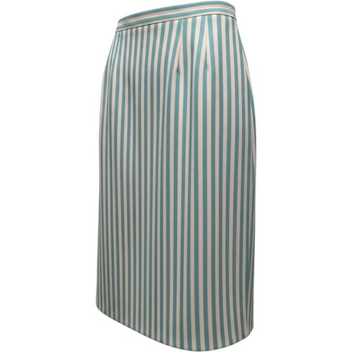 Guy Laroche, Vintage Guy Laroche Paris Pencil Skirt Teal Cream Striped Old Money Office Chic