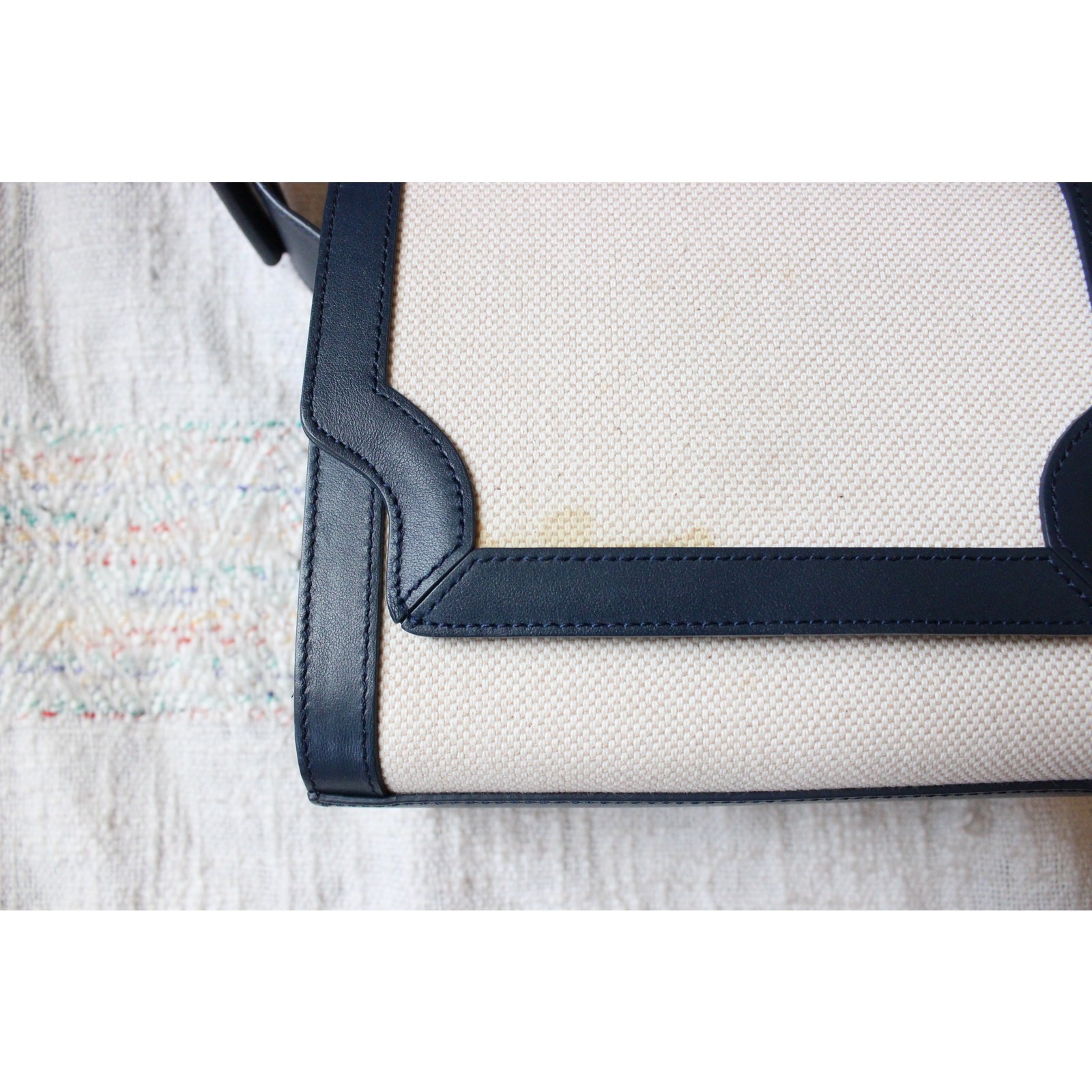 Marge Sherwood Vava Cream Navy Blue Canvas Purse