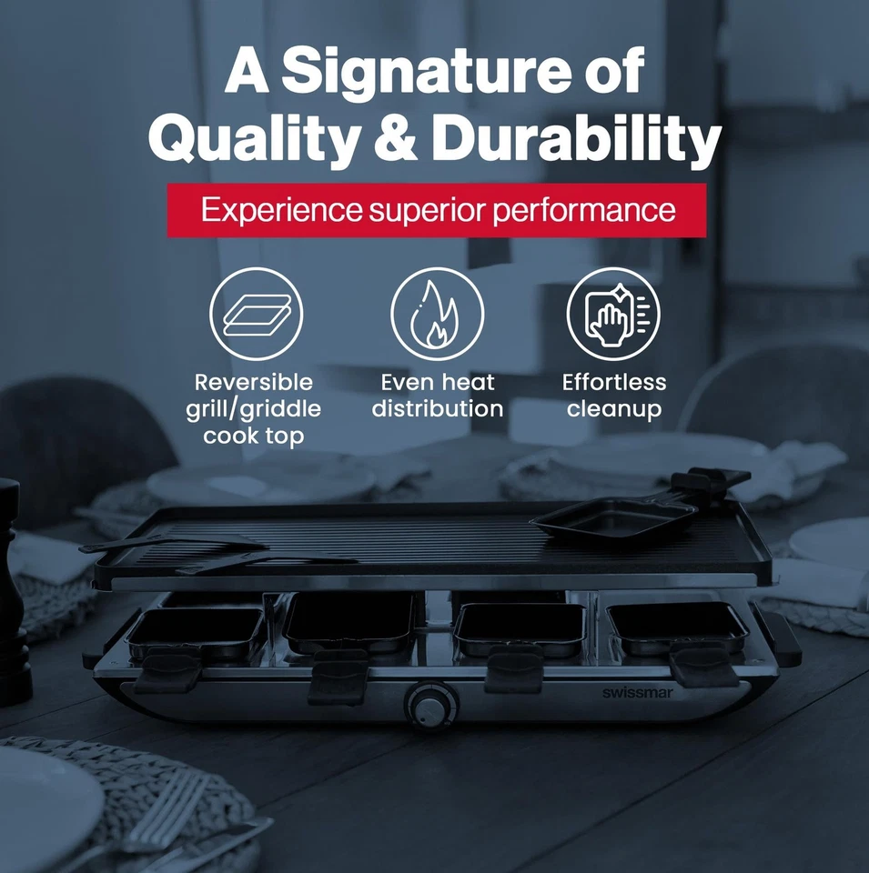 Swissmar Geneva Raclette Grill with Reversible Cast Aluminum Grill Top - Perf... - Image 3 of 4