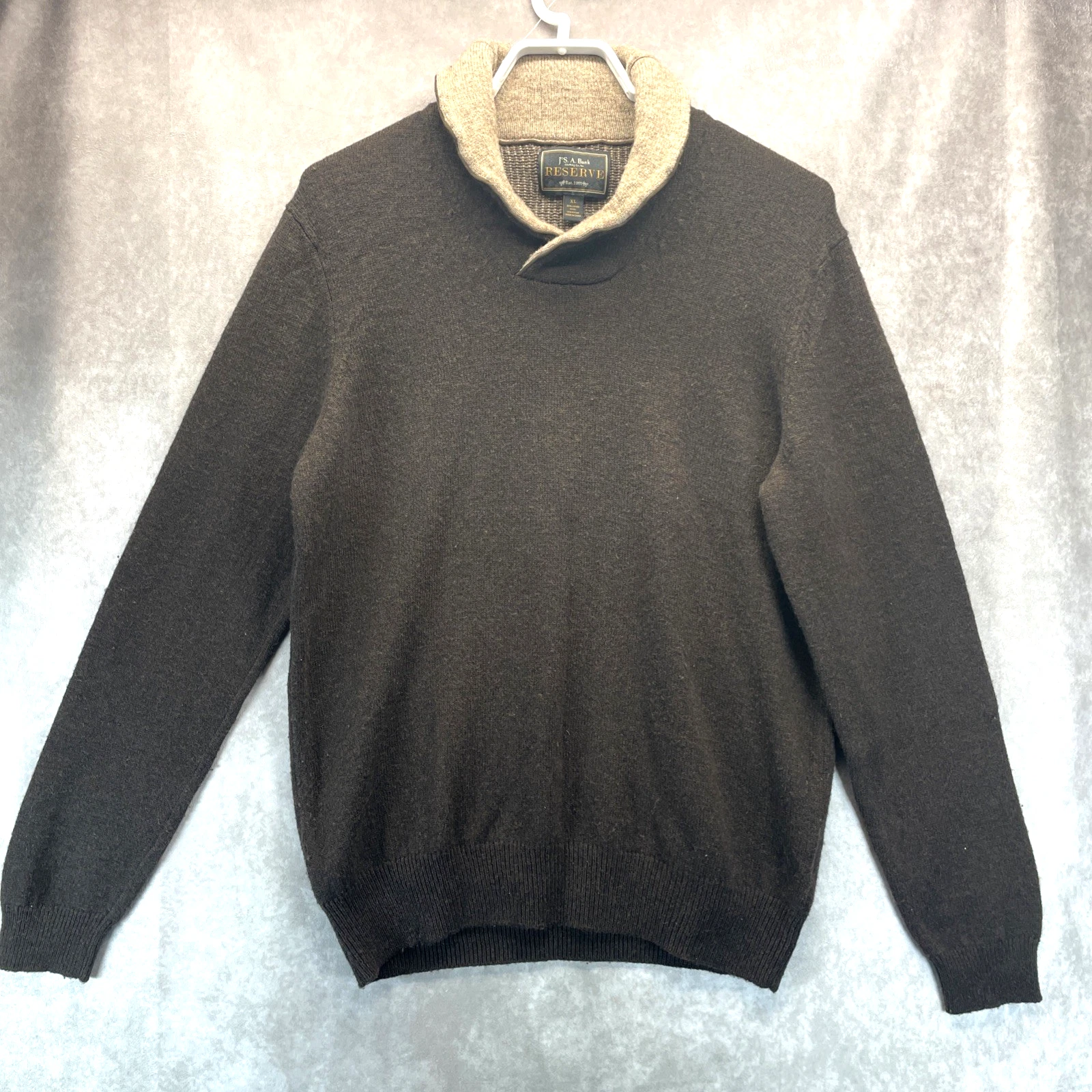 Jos. A. Bank Reserve Lambs Wool Blend Sweater Brown w/Tan Collar Men's XL