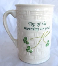 Belleek Fine China “Top of the Morning To You” Basket Weave Shamrock Mug